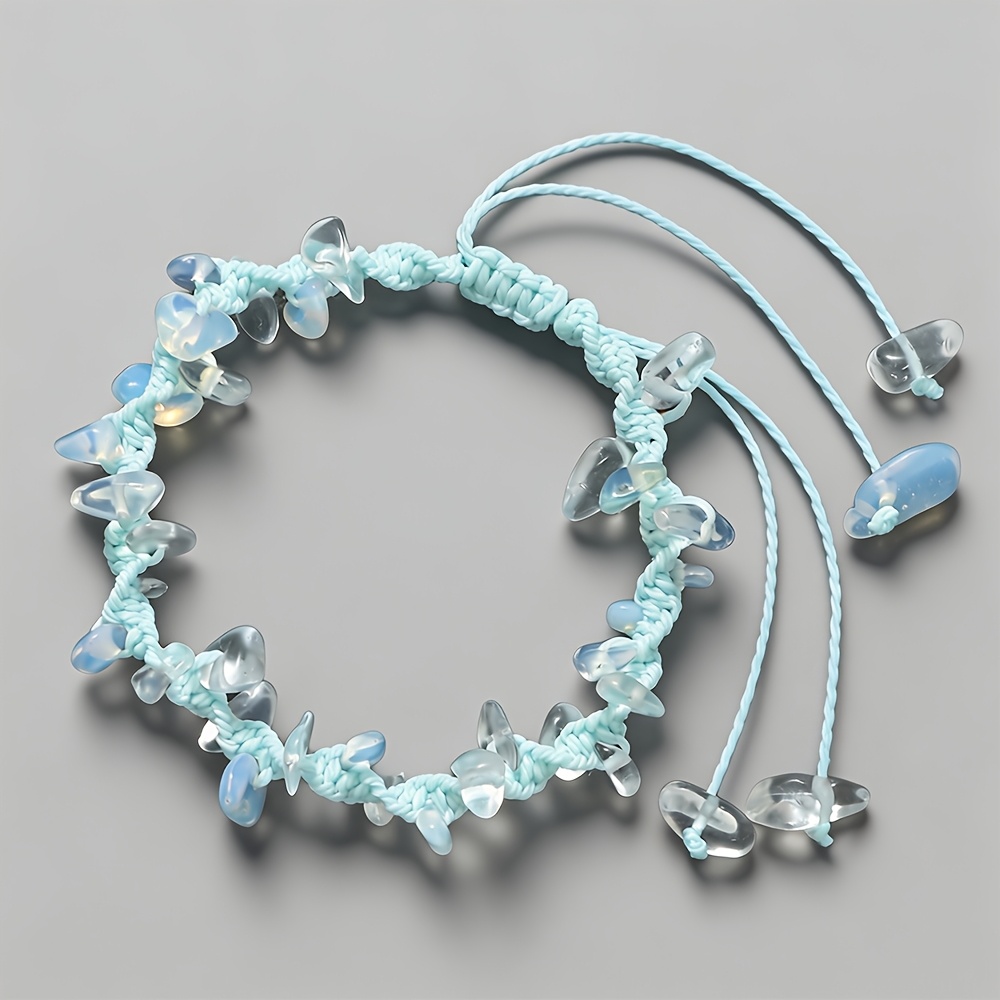 Unisex Ocean Style Blue Irregular Pebble Handwoven Rope Bracelet